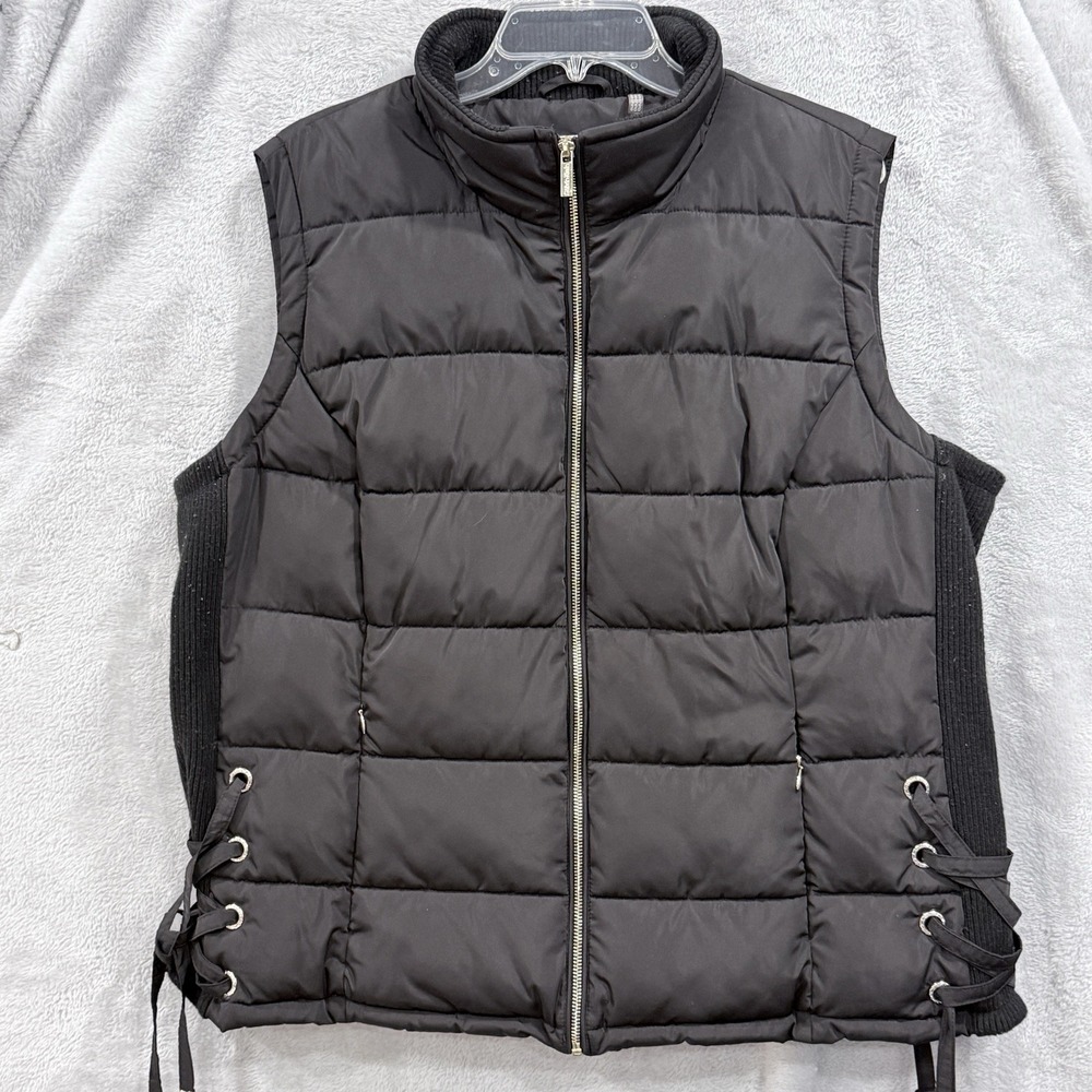 Calvin Klein Women's Puffer Vest 1X Black Full Zip Designer Winter Wear
